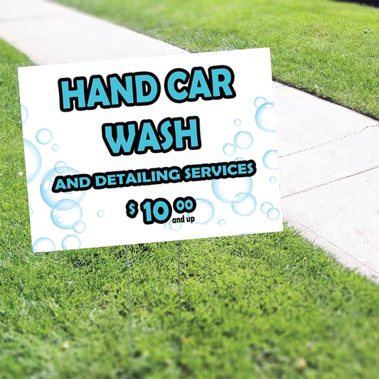 Hand Car Wash And Detailing Services  Coroplast Yard Sign