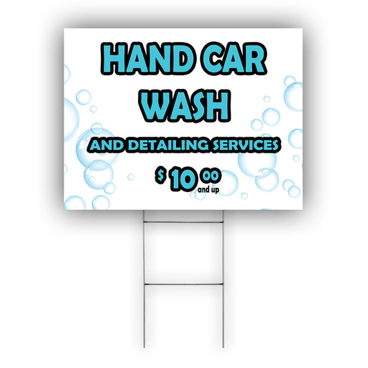 Hand Car Wash And Detailing Services  Coroplast Yard Sign
