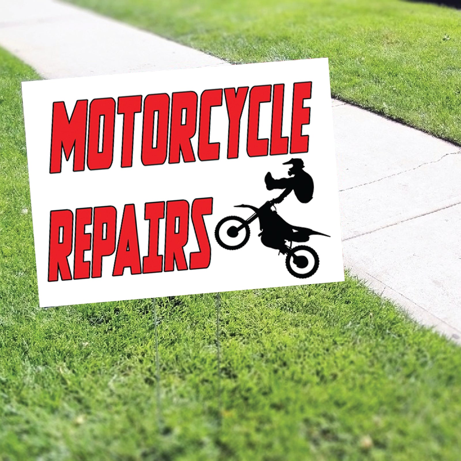 Motorcycle repairs coroplast yard sign