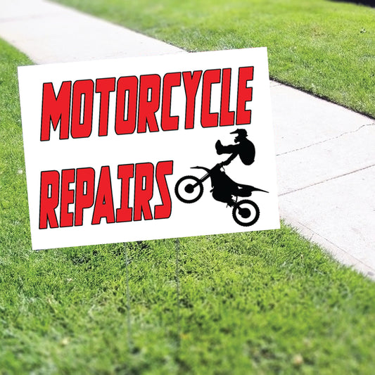 Motorcycle repairs coroplast yard sign