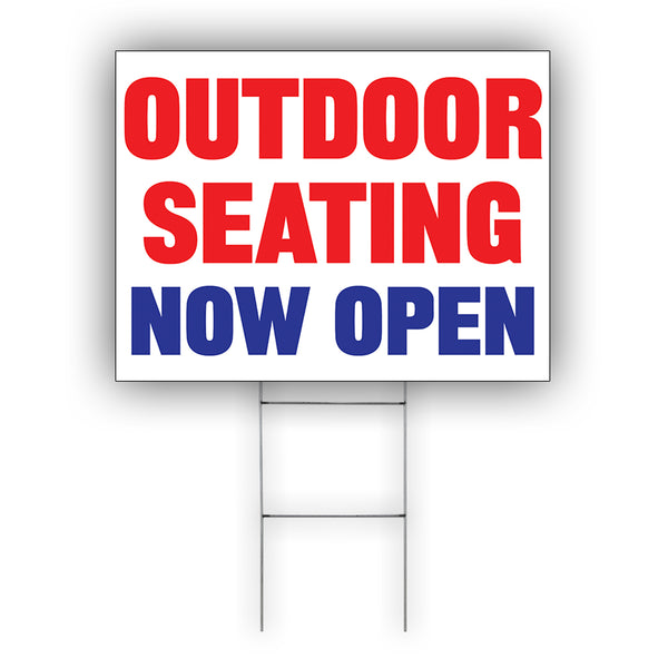 Outdoor Seating Now Open Coroplast Yard Sign - Sign Fever