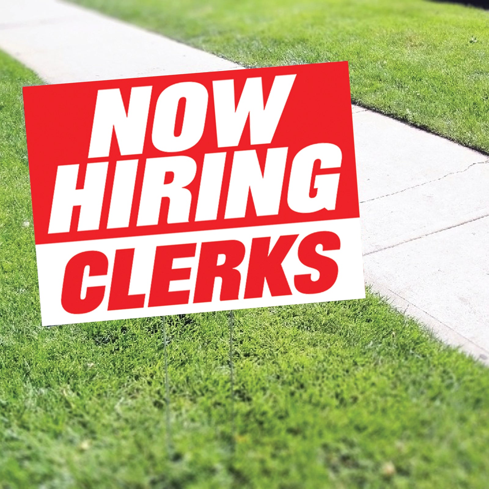 Now Hiring Clerks Coroplast Yard Sign