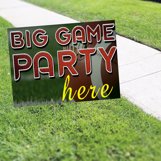 Big Game Party Here Coroplast Yard Sign