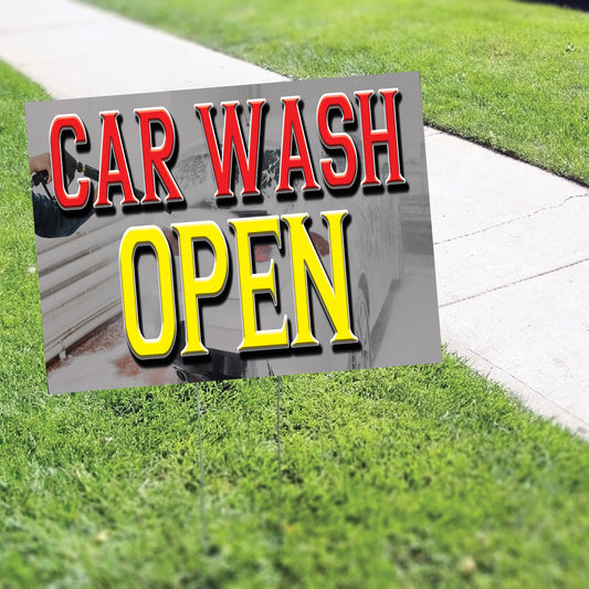 Car Wash Open Coroplast Yard Sign