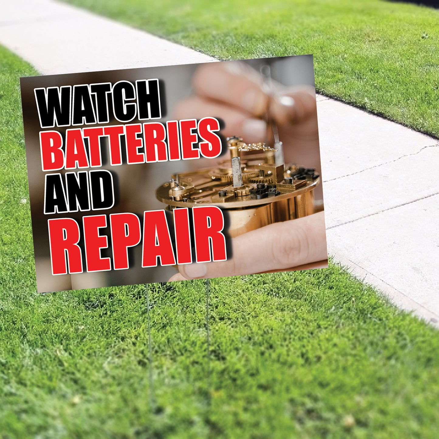 Watch batteries and repair coroplast yard sign