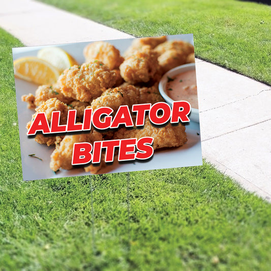 Alligator bites coroplast yard sign