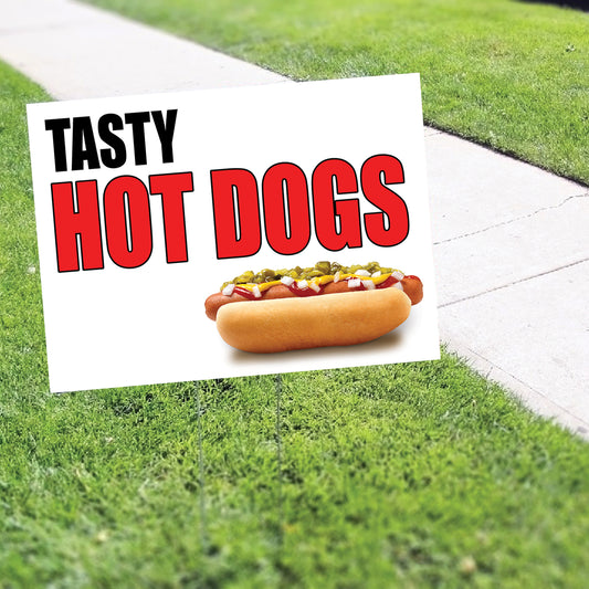 Tasty hot dogs coroplast yard sign