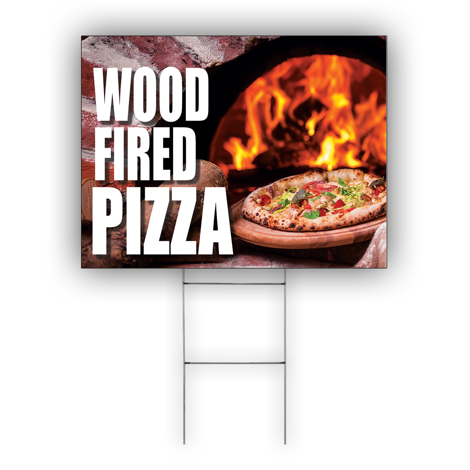 Wood fired pizza coroplast yard sign