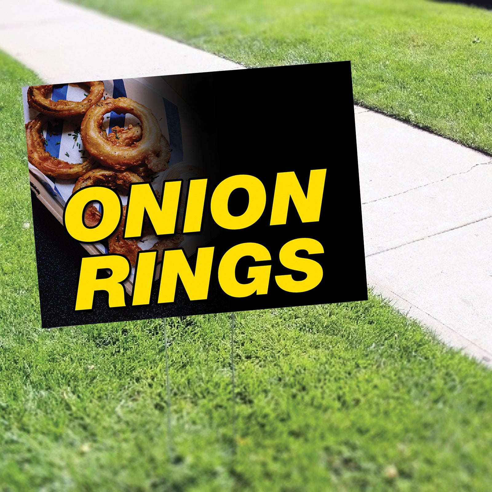 Onion rings coroplast yard sign