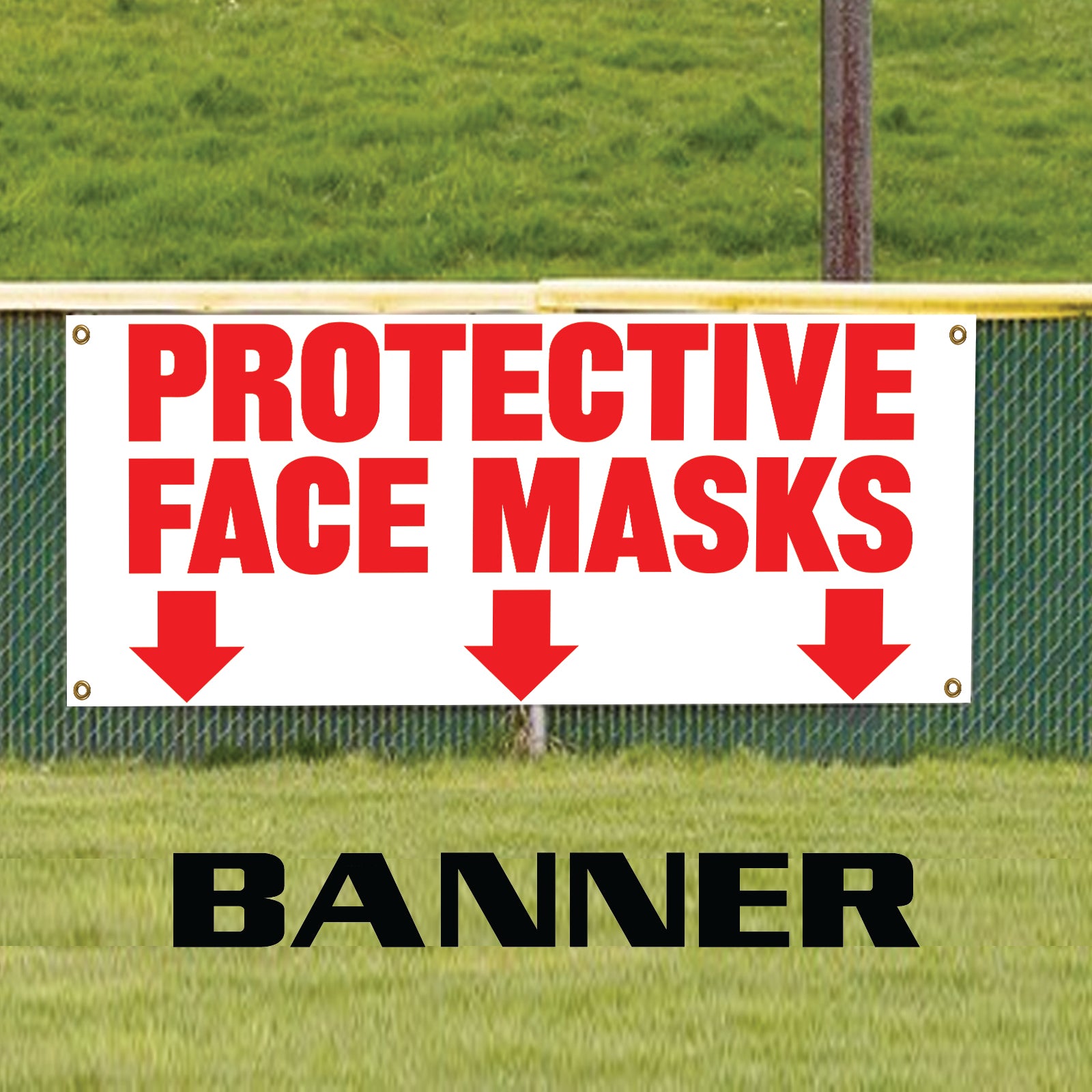Protective face masks down arrow vinyl printed banner sign