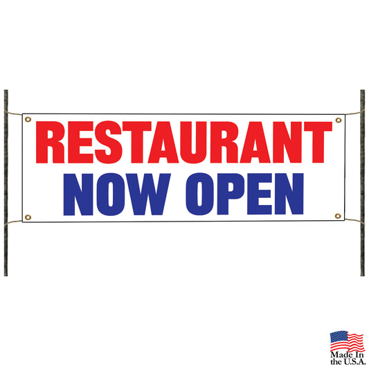 Restaurant now open vinyl printed banner sign