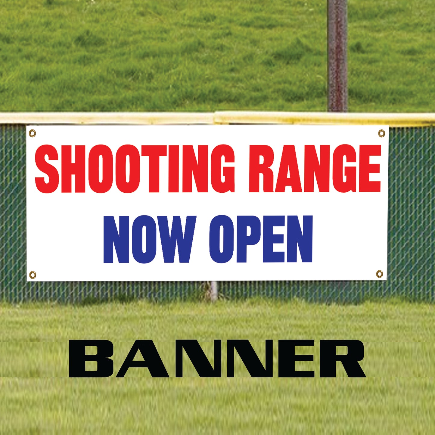 Shooting range now open vinyl printed banner sign