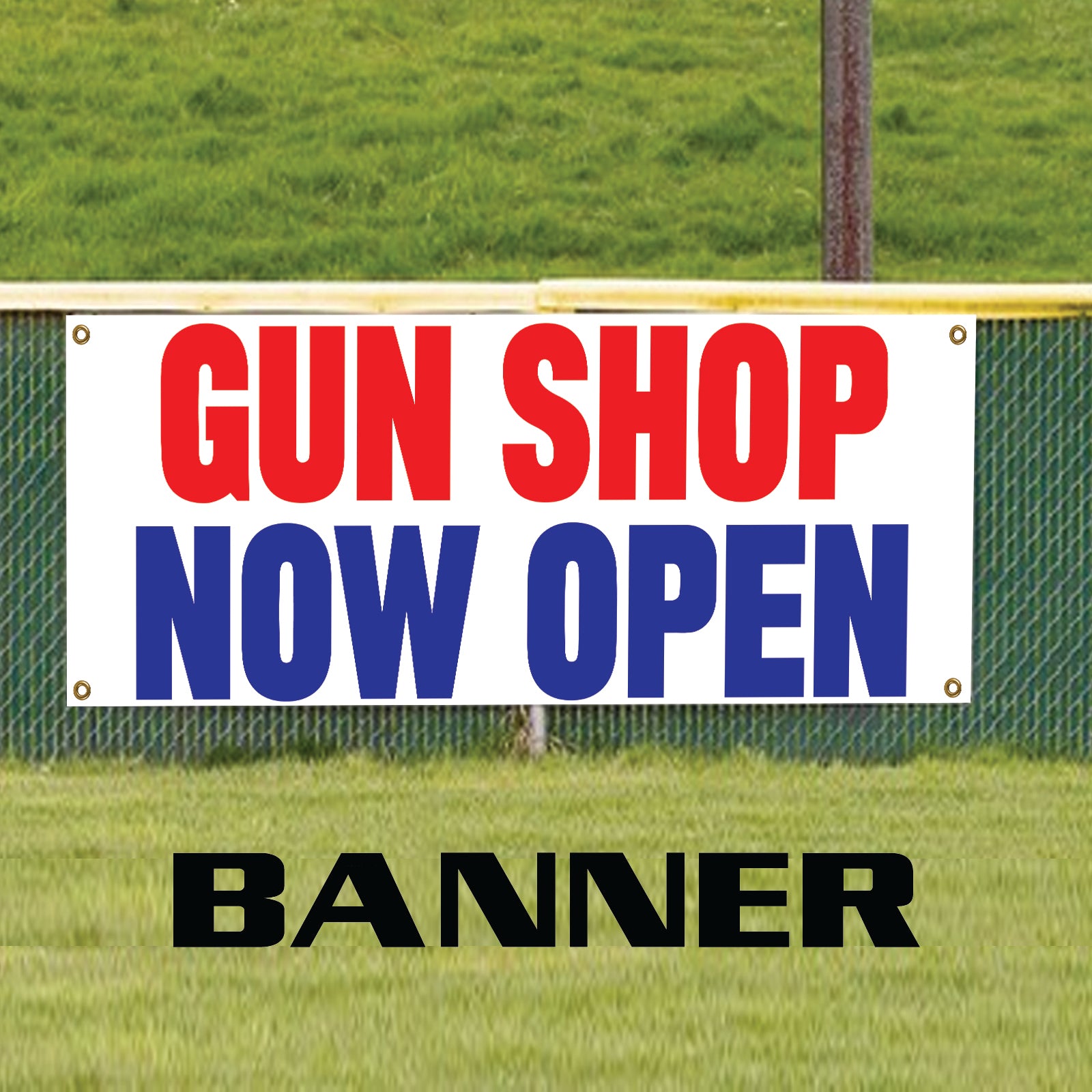 Gun shop now open vinyl printed banner sign