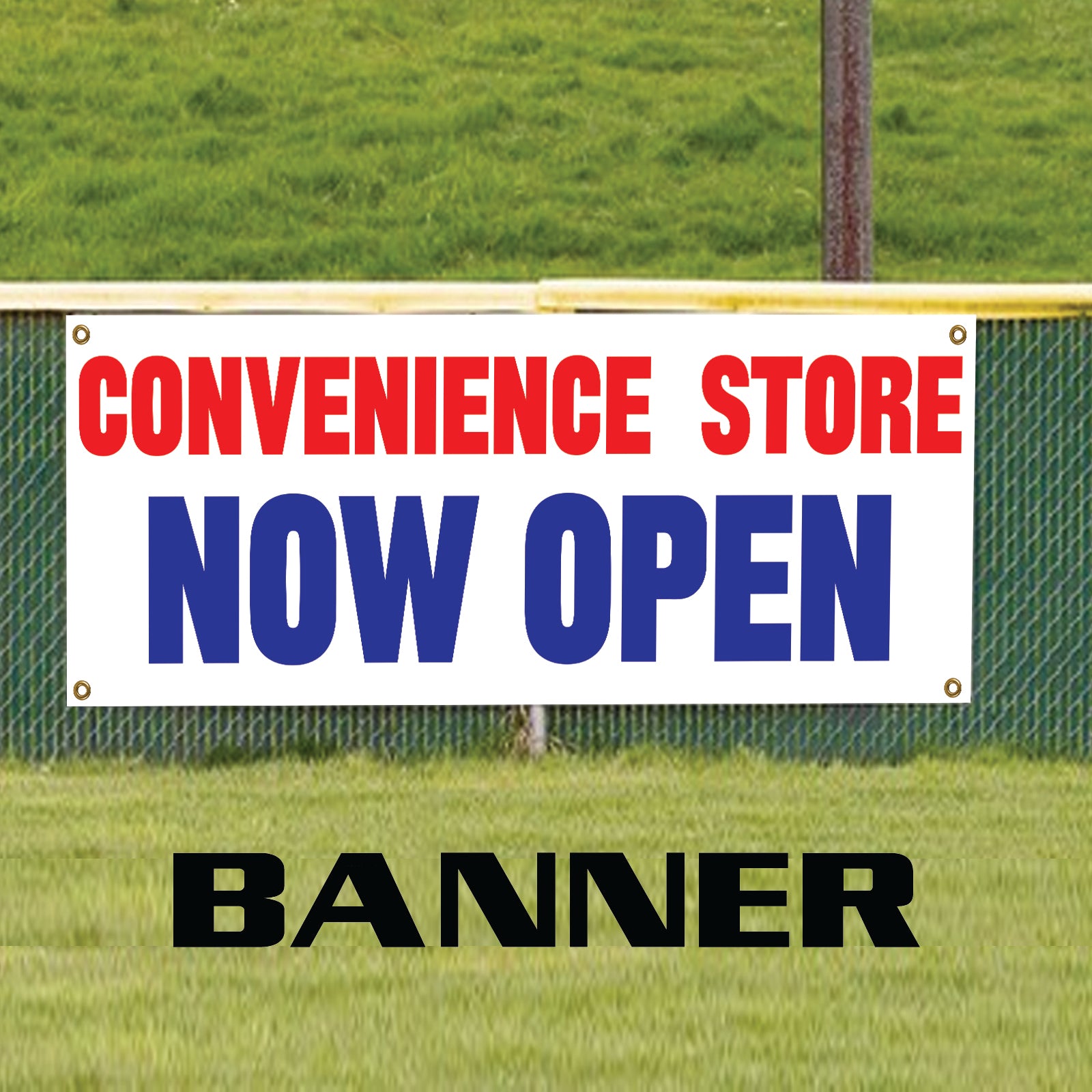 Convenience store now open vinyl printed banner sign