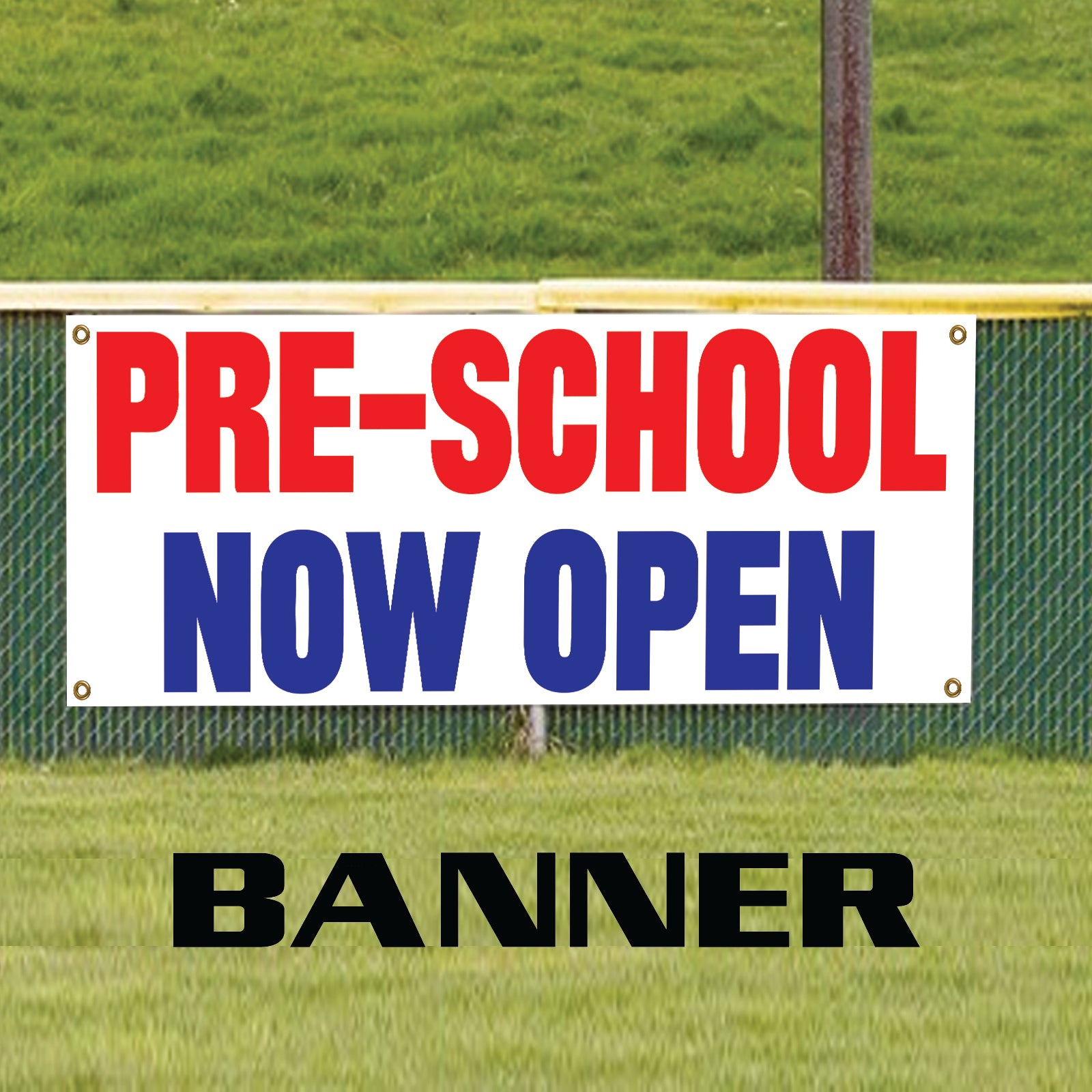 Pre-school now open vinyl printed banner sign