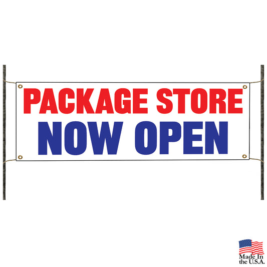 Package store now open vinyl printed banner sign