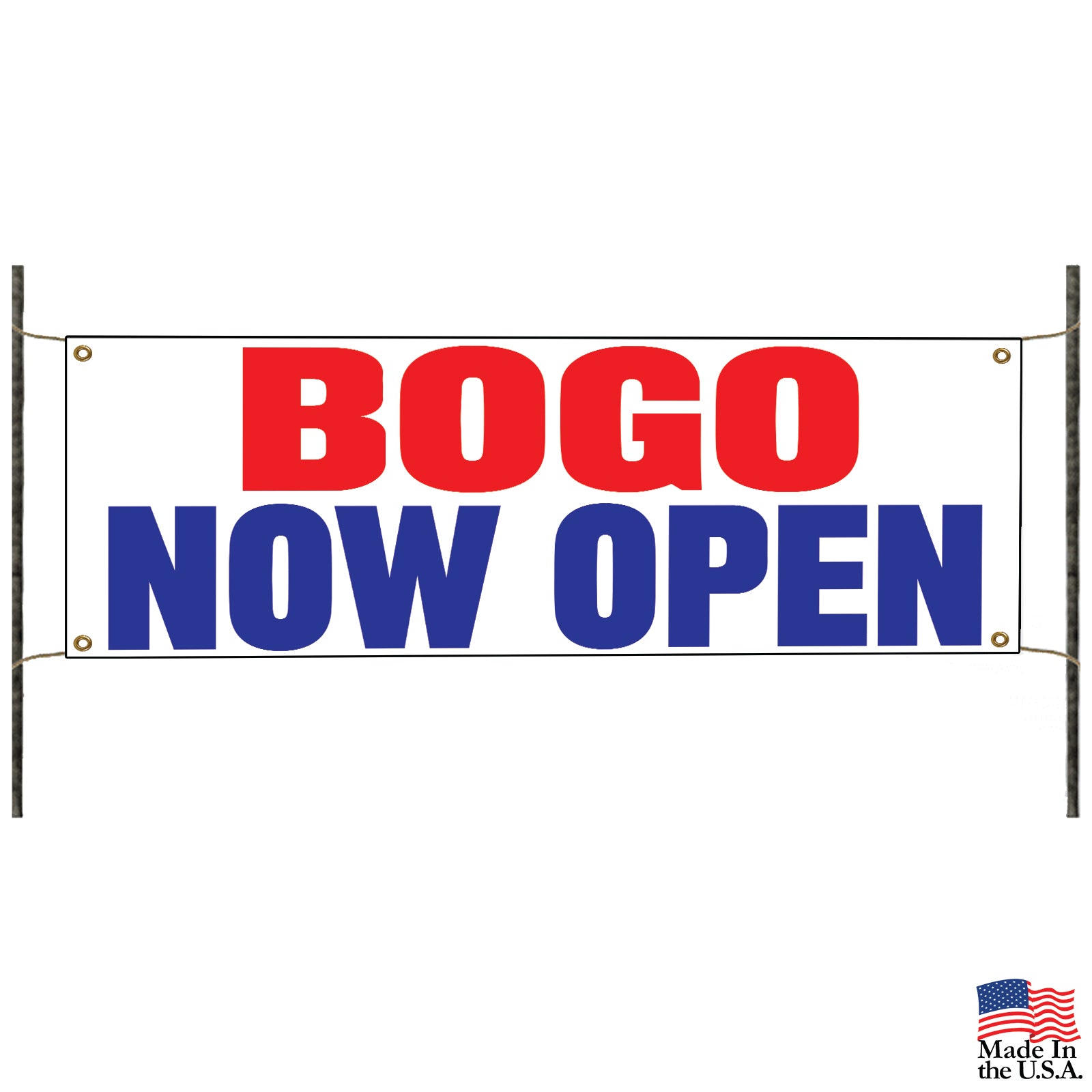 Bogo now open vinyl printed banner sign
