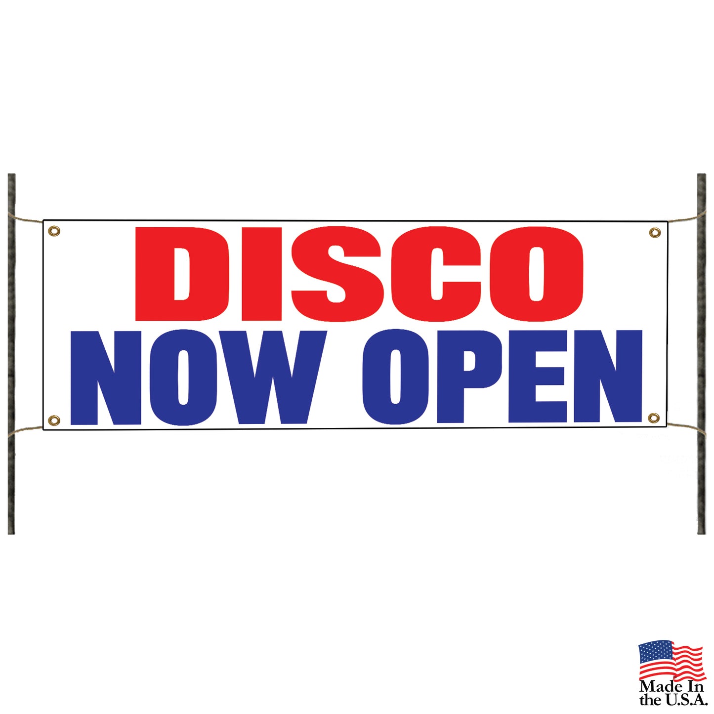 Disco now open vinyl printed banner sign