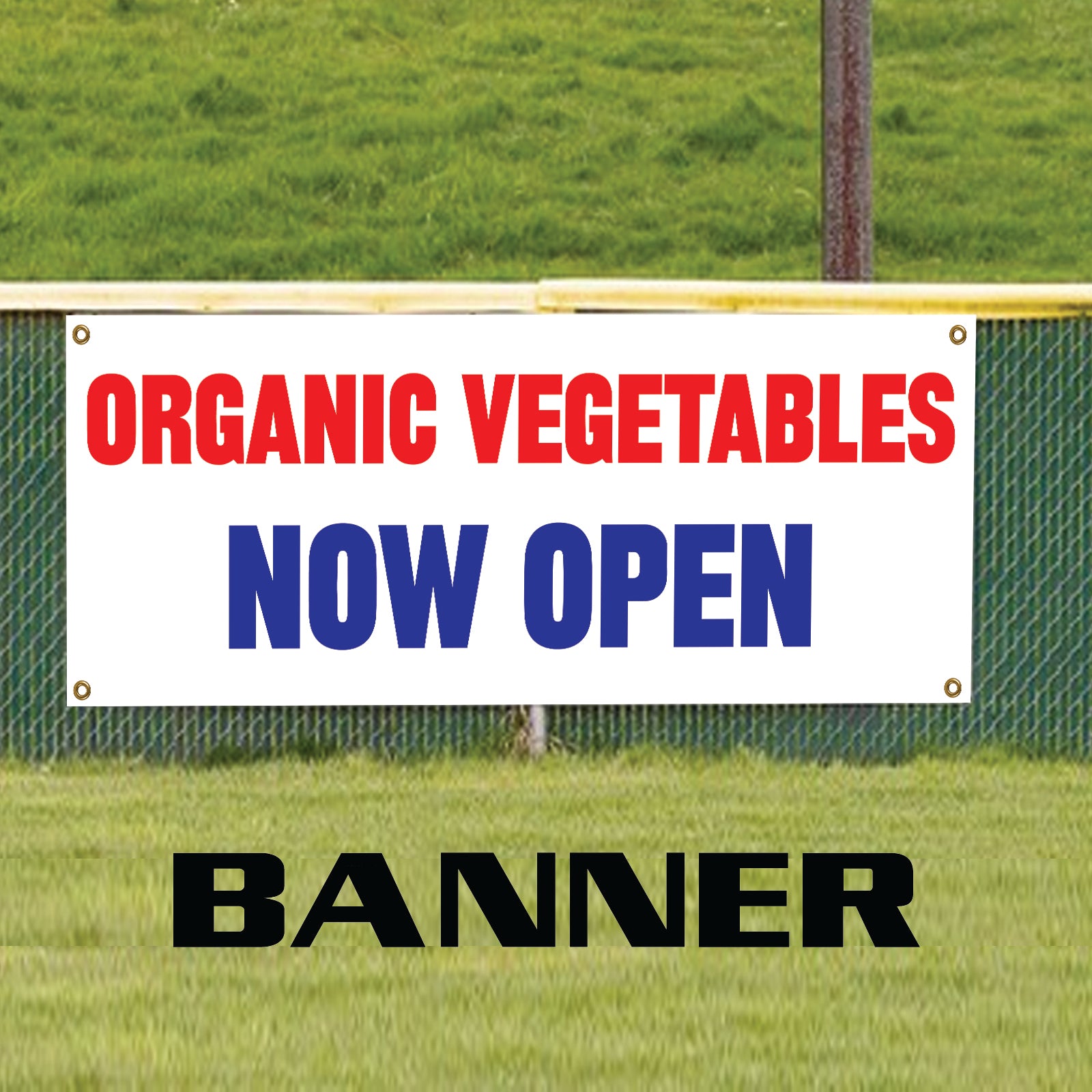 Organic vegetables now open vinyl printed banner sign