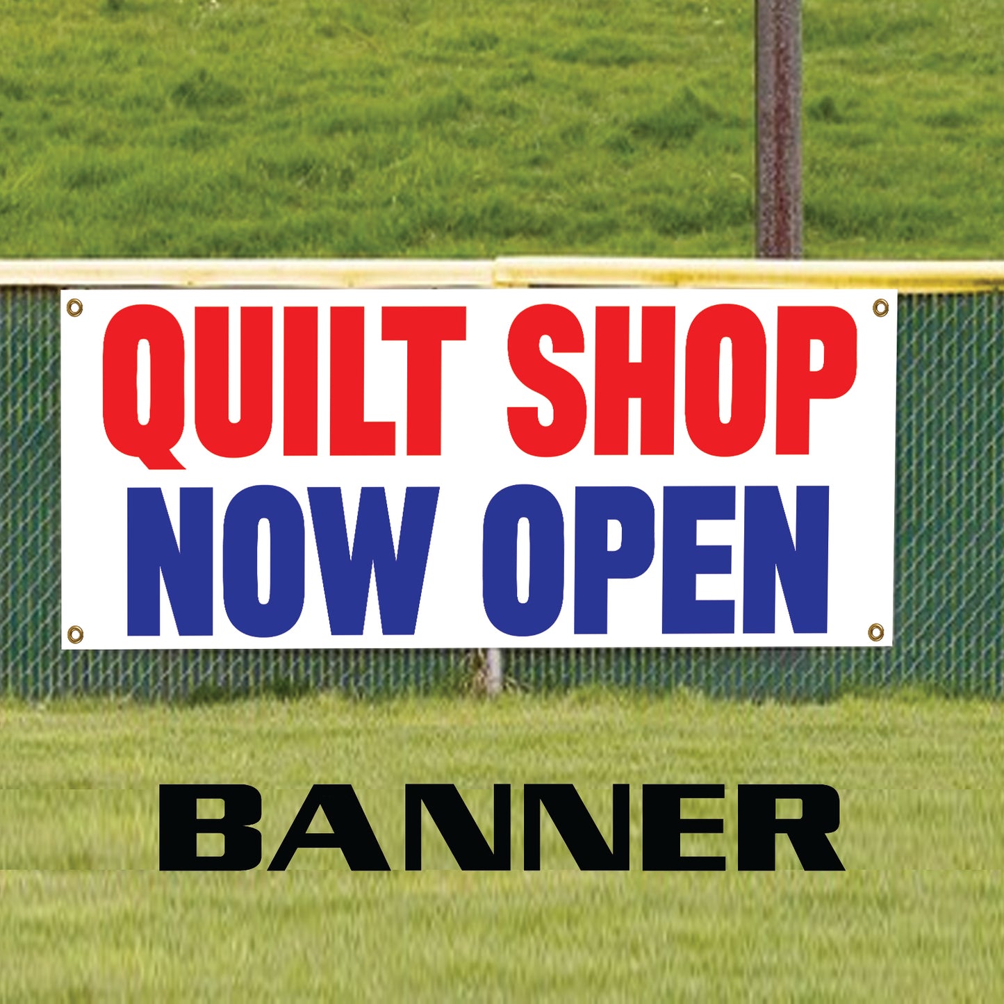 Quilt shop now open vinyl printed banner sign