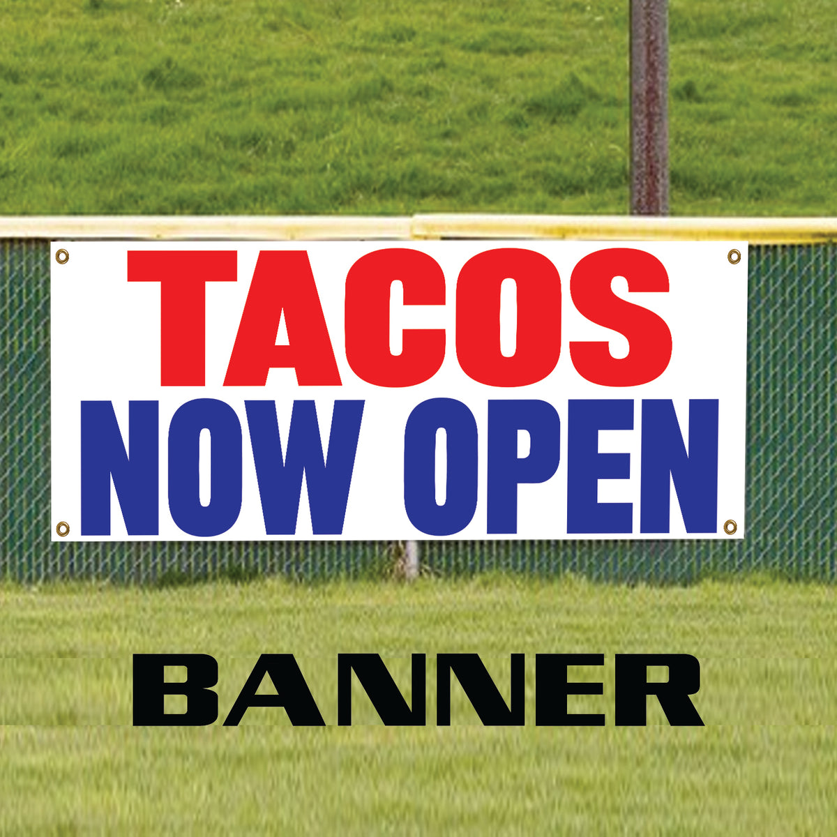 Tacos Now Open Vinyl Printed Banner Sign – Sign Fever