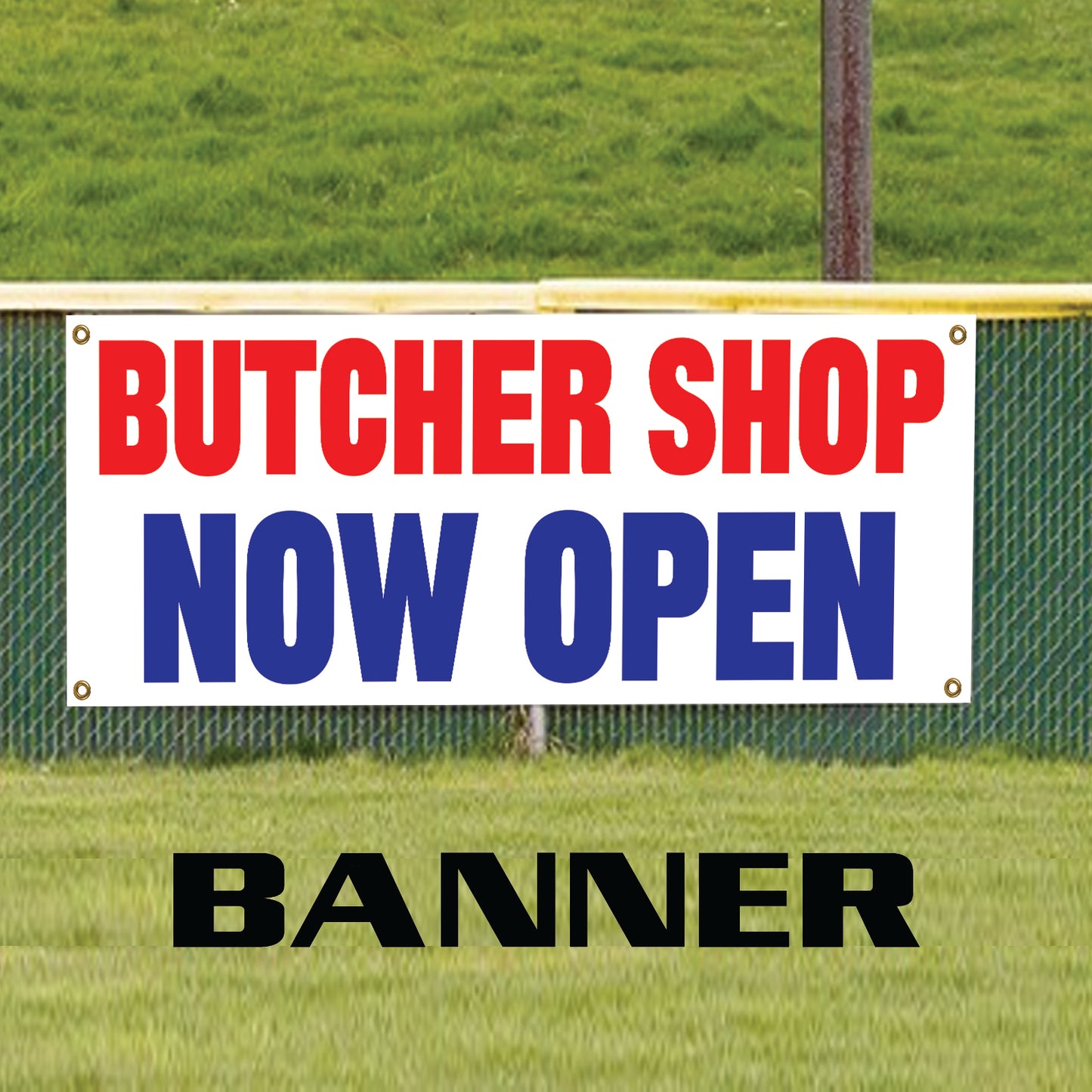Butcher shop now open vinyl printed banner sign