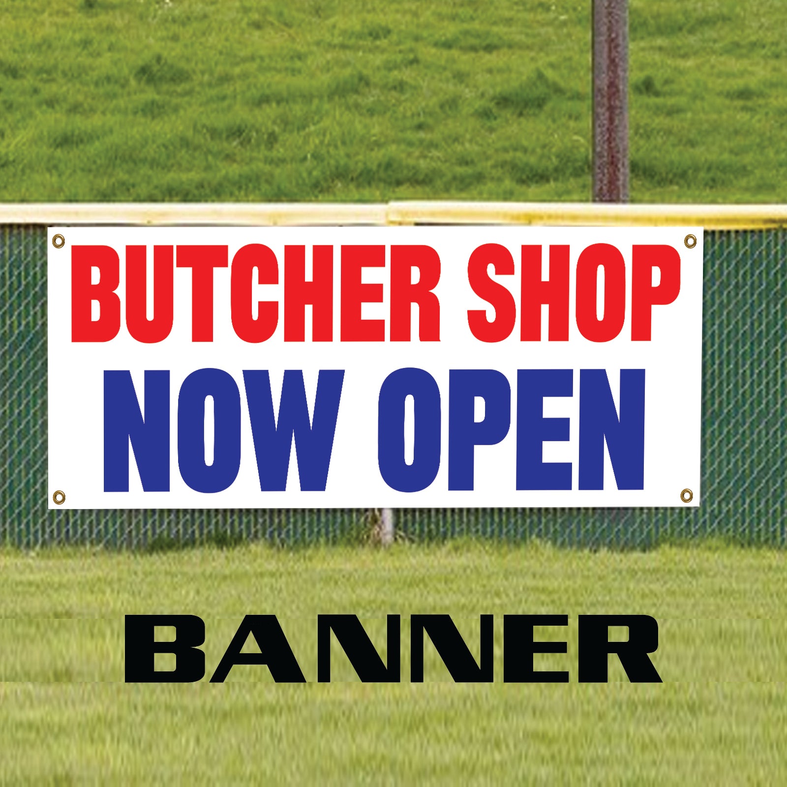 Butcher shop now open vinyl printed banner sign