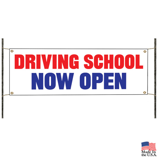 Driving school now open vinyl printed banner sign