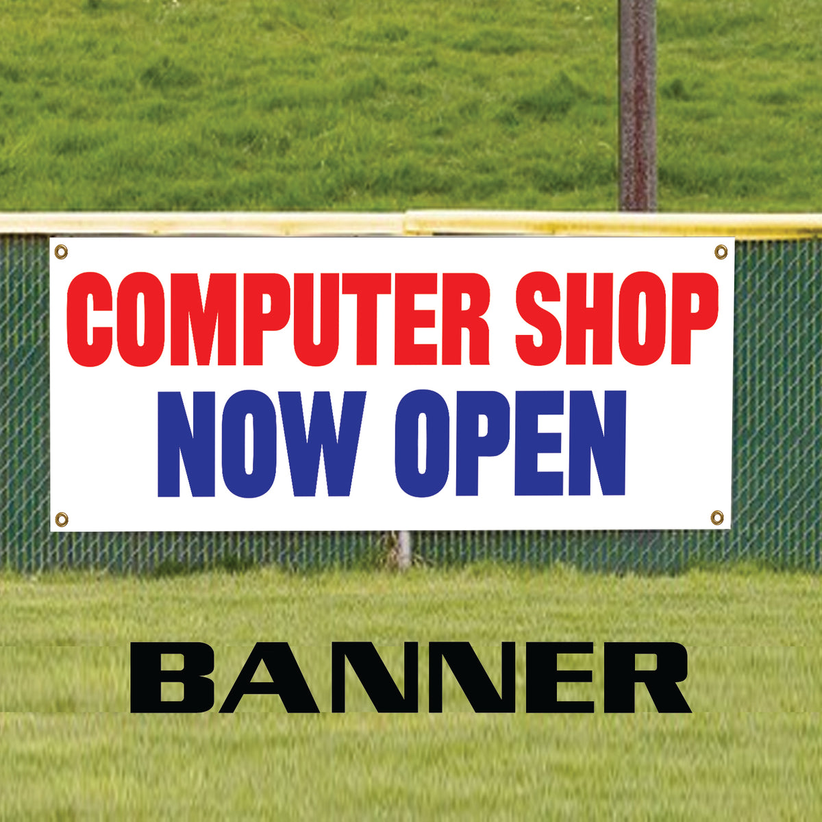 Computer Shopp Outer Sign Computer Shop Now Open Vinyl Printed Banner Sign – Sign Fever