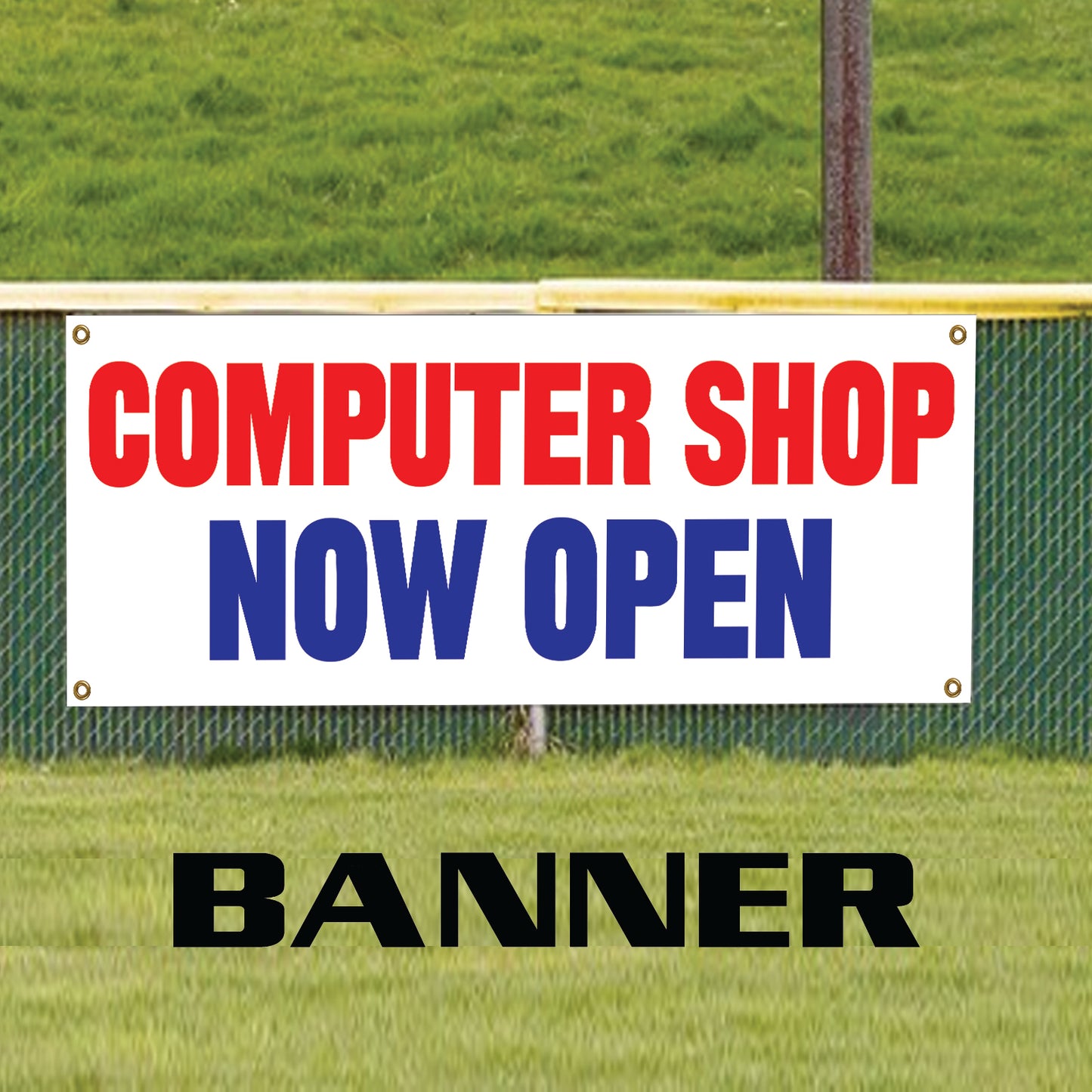 Computer shop now open vinyl printed banner sign