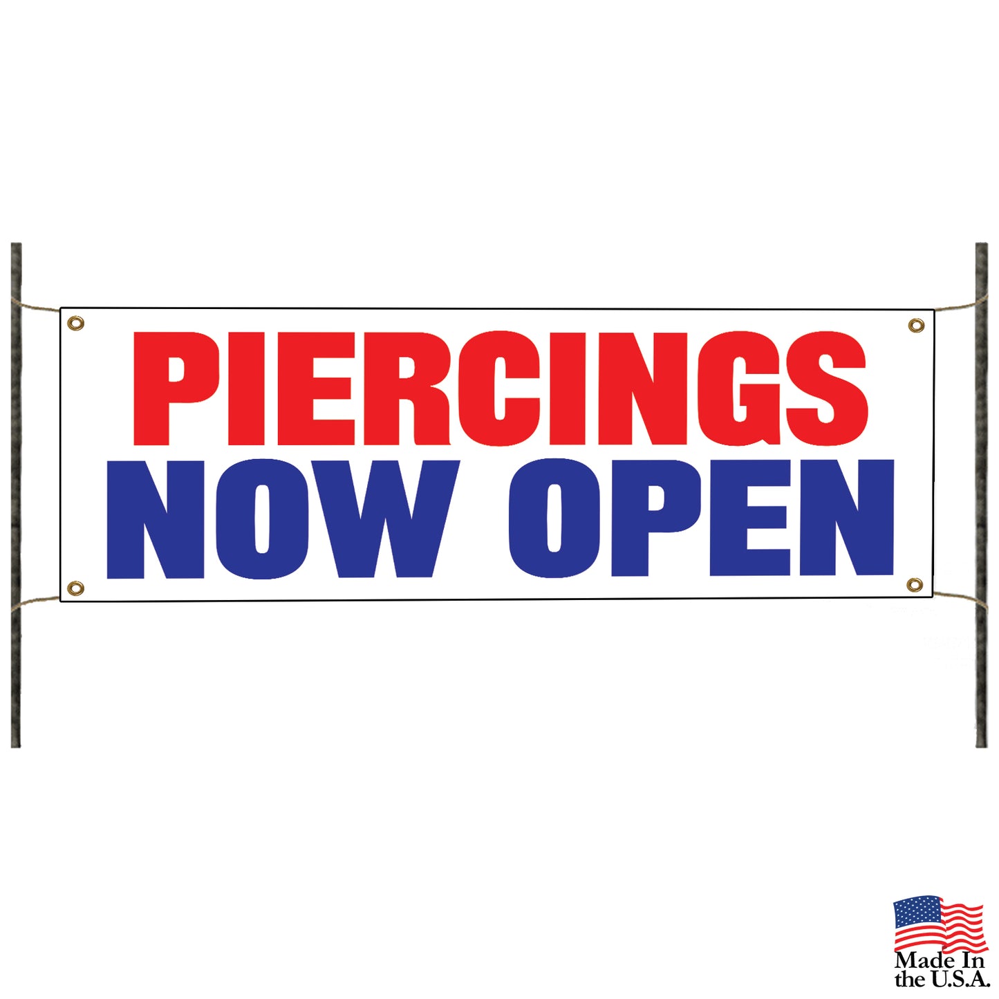 Piercings now open vinyl printed banner sign