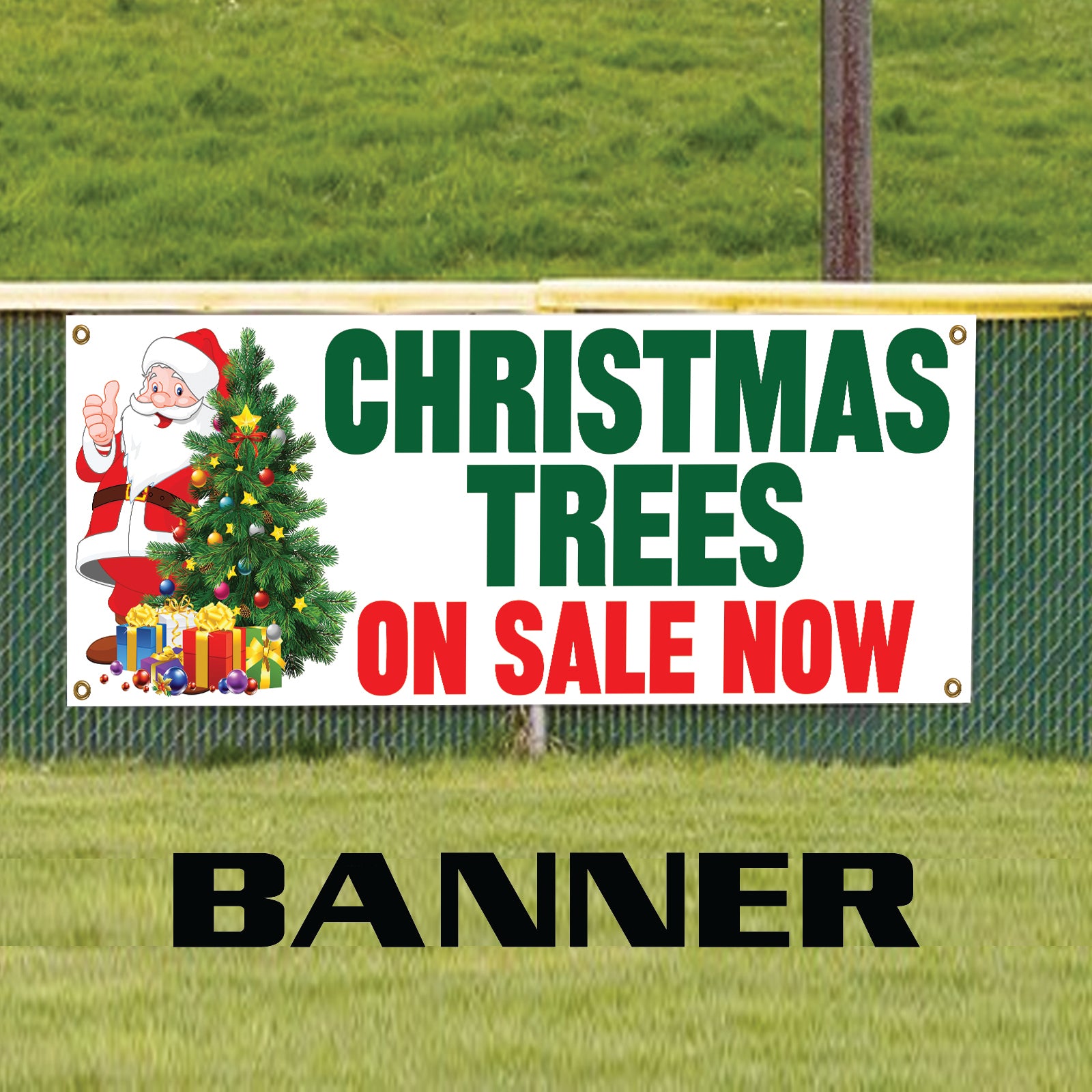 Christmas trees on sale now vinyl printed banner sign