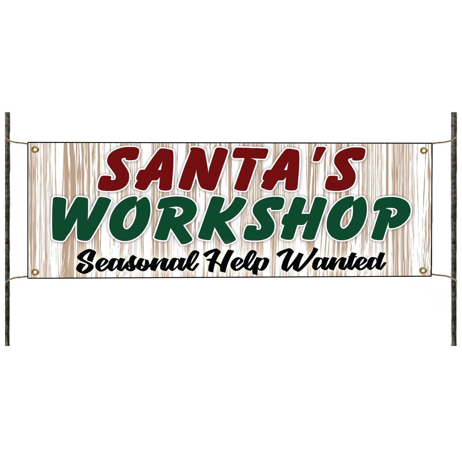 Santa's workshop seasonal help wanted vinyl printed banner sign
