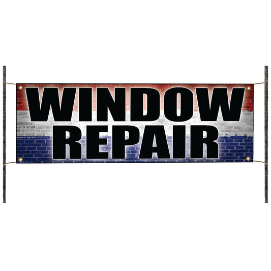 Window repair vinyl printed banner sign