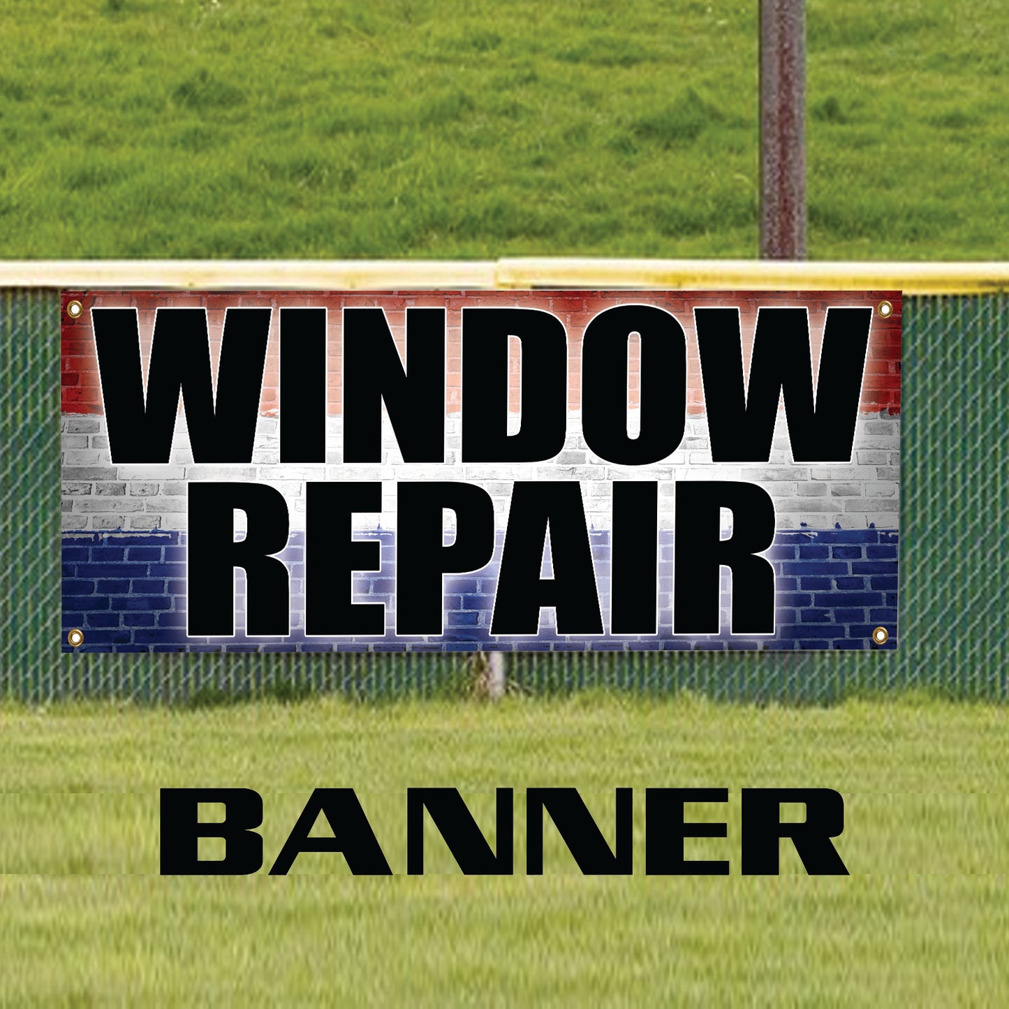 Window repair vinyl printed banner sign