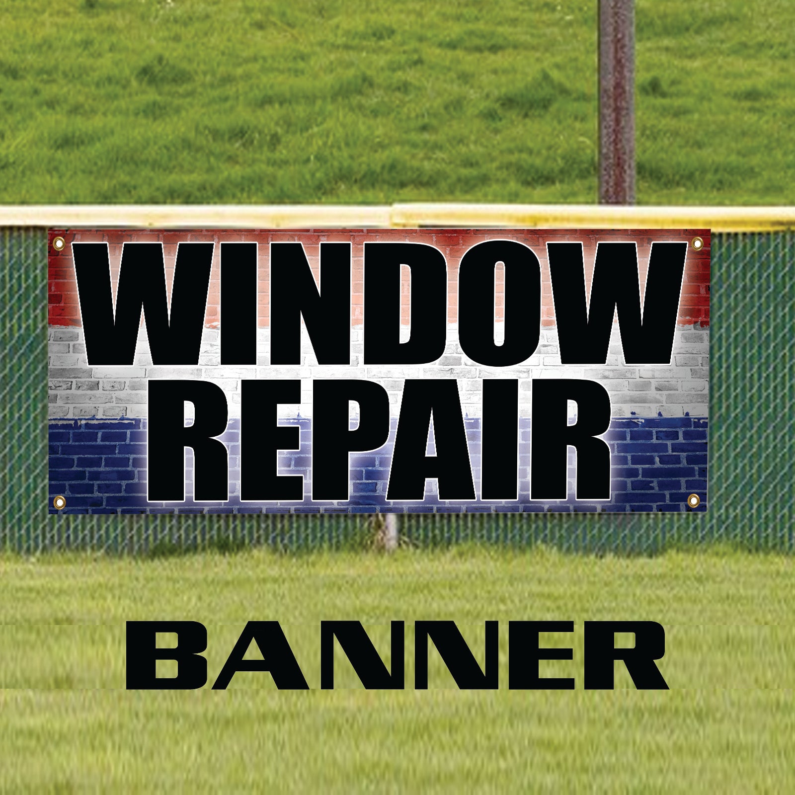Window repair vinyl printed banner sign