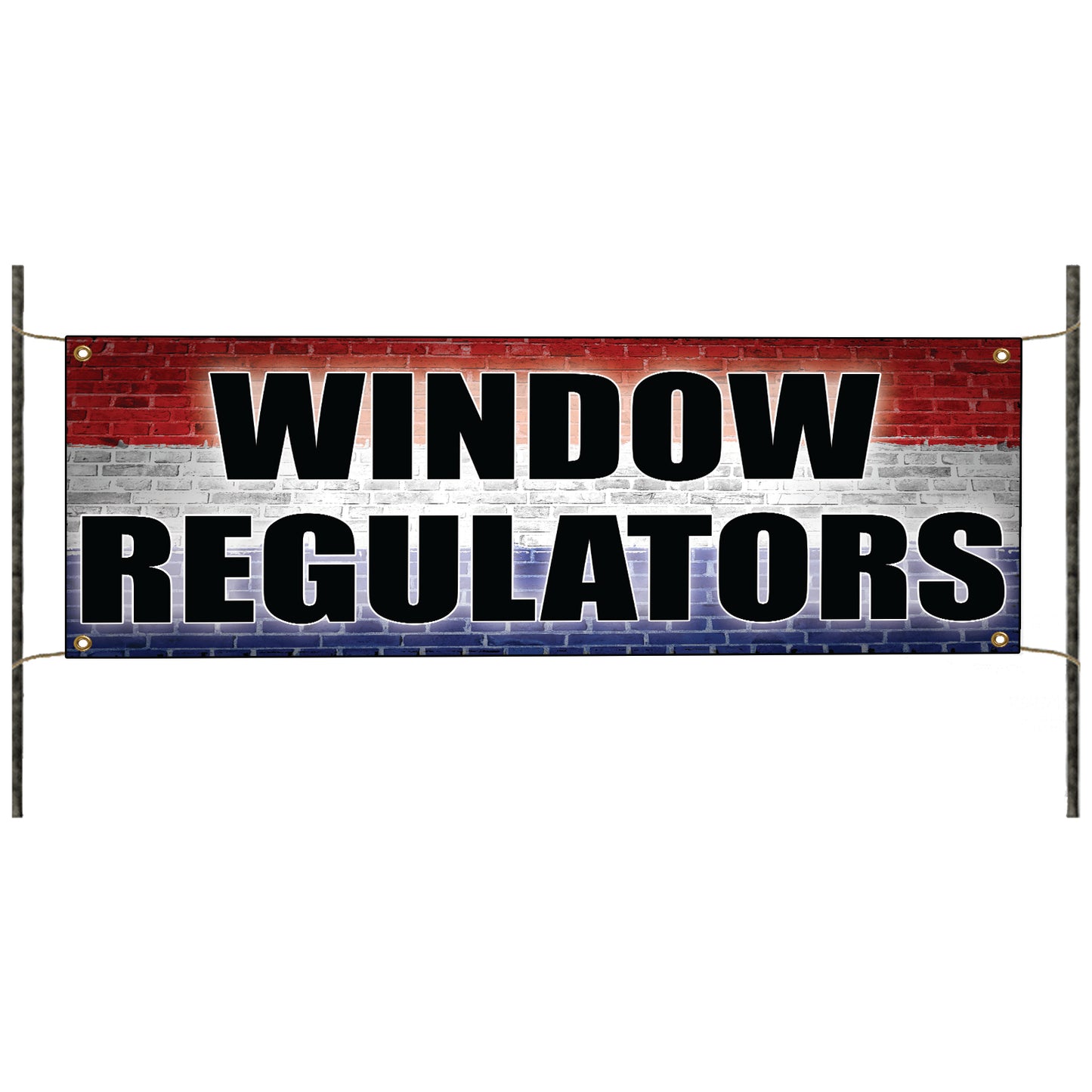 Window regulators vinyl printed banner sign