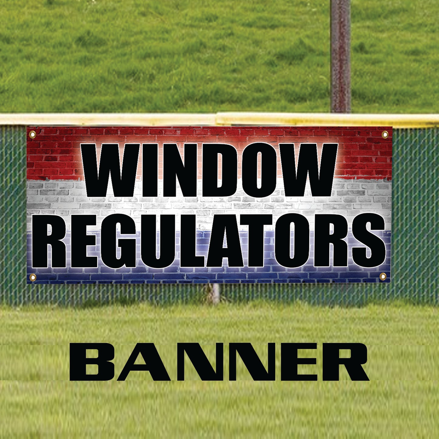 Window regulators vinyl printed banner sign