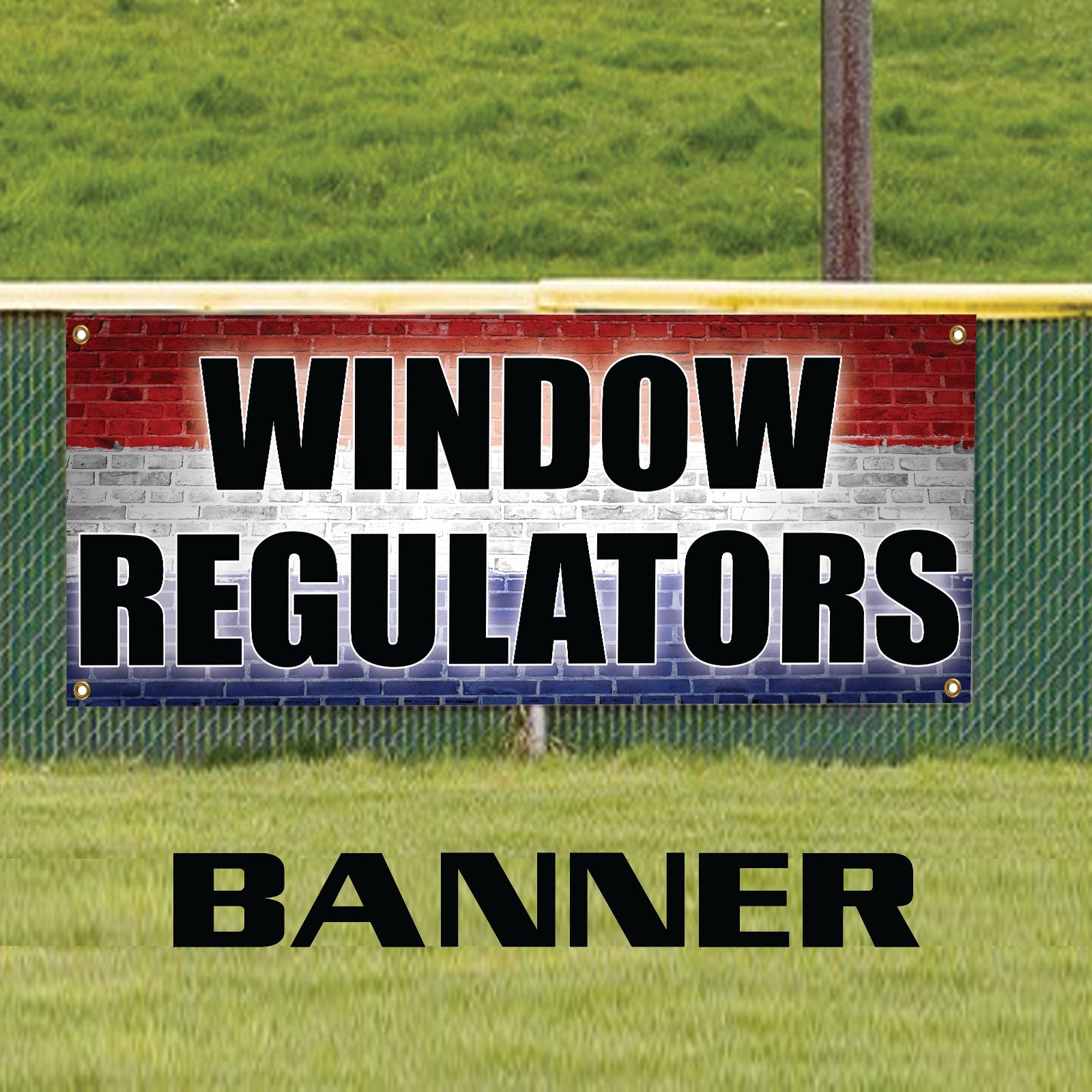 Window regulators vinyl printed banner sign