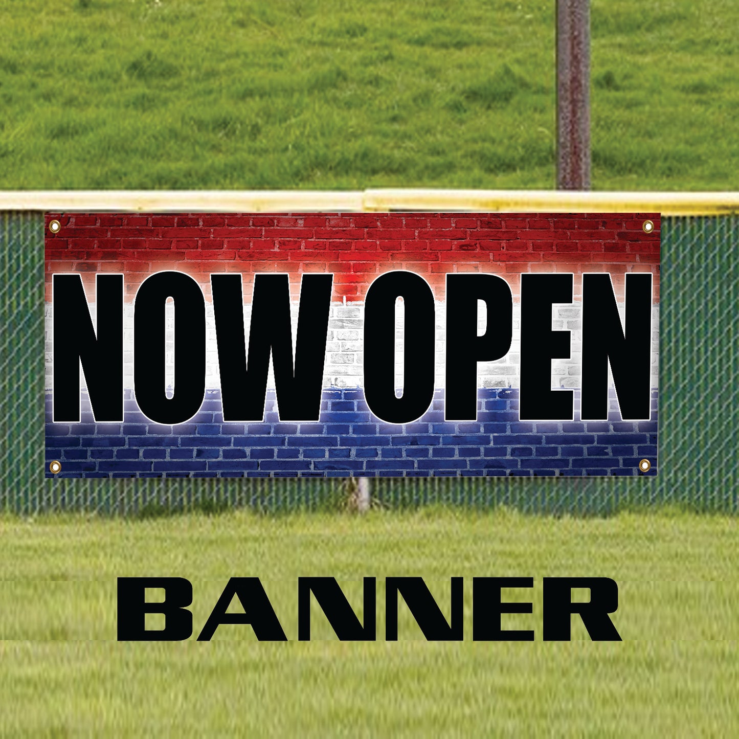 now open vinyl printed banner sign