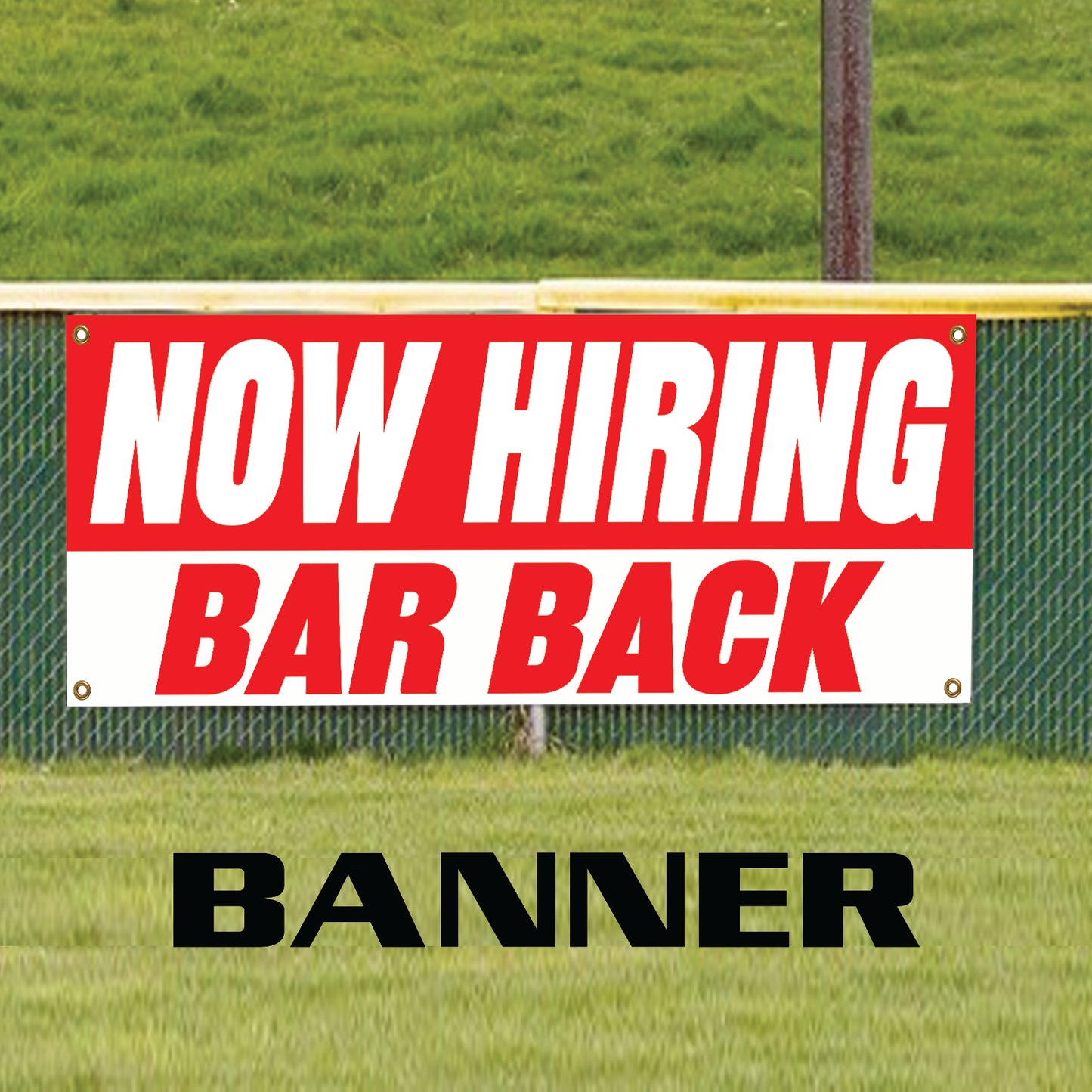 Now hiring bar back vinyl printed banner sign
