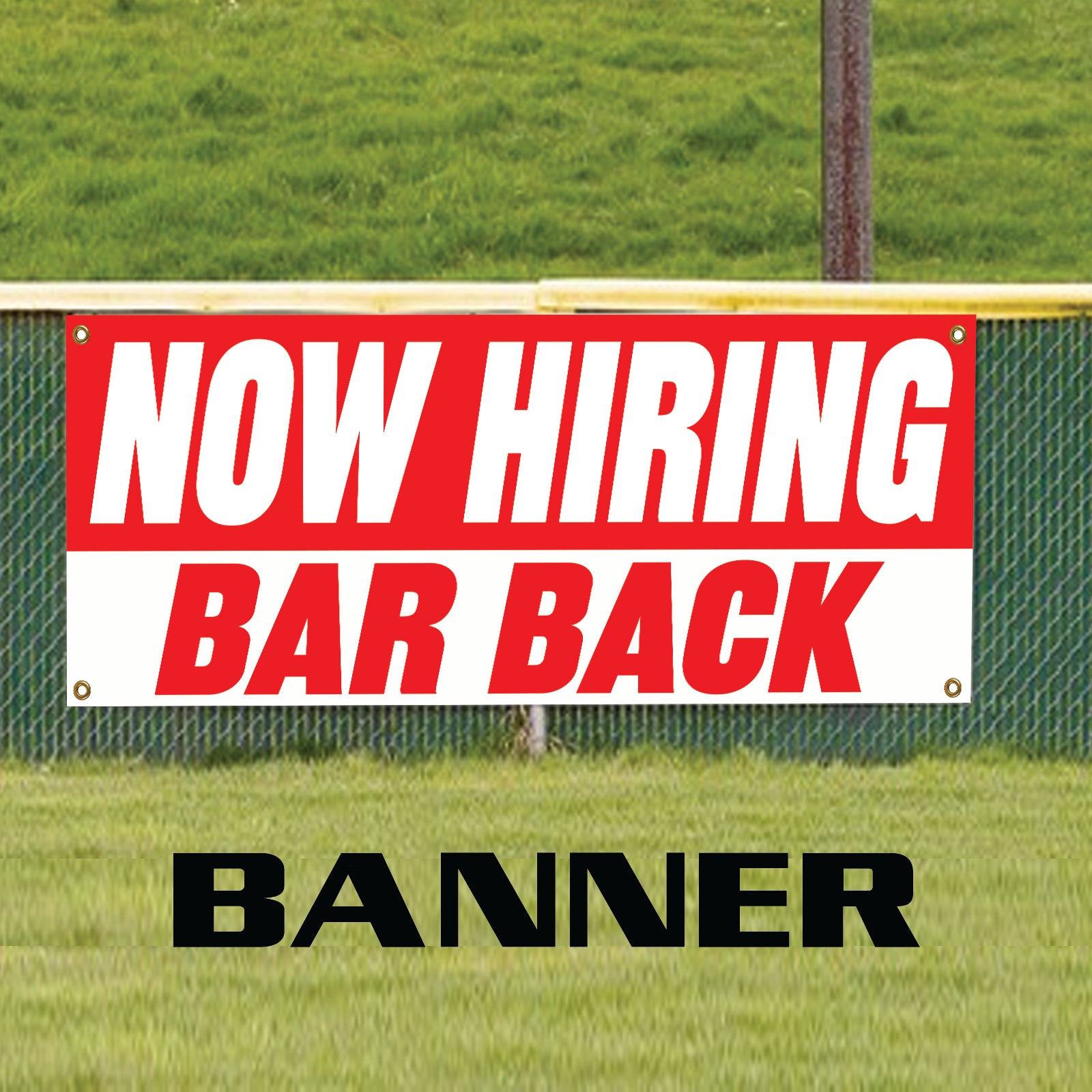 Now hiring bar back vinyl printed banner sign