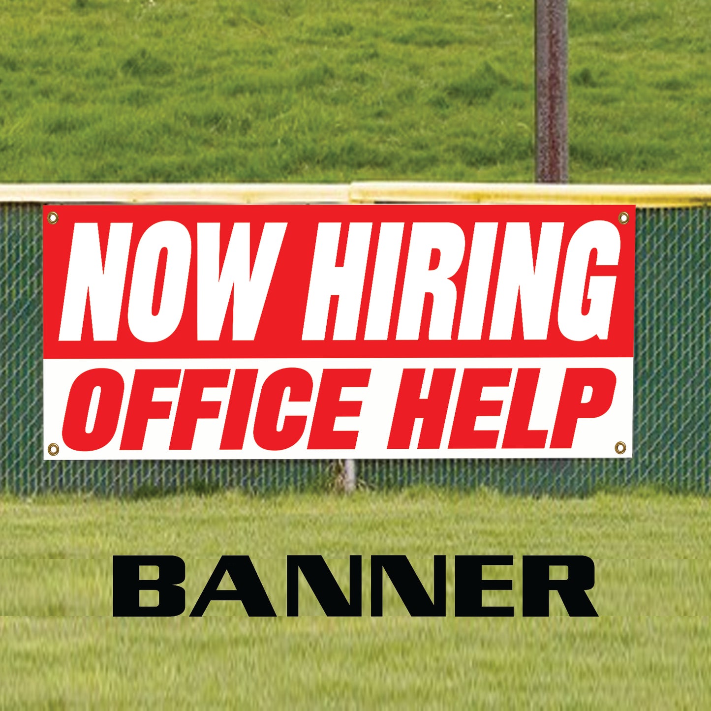 Now hiring office help vinyl printed banner sign
