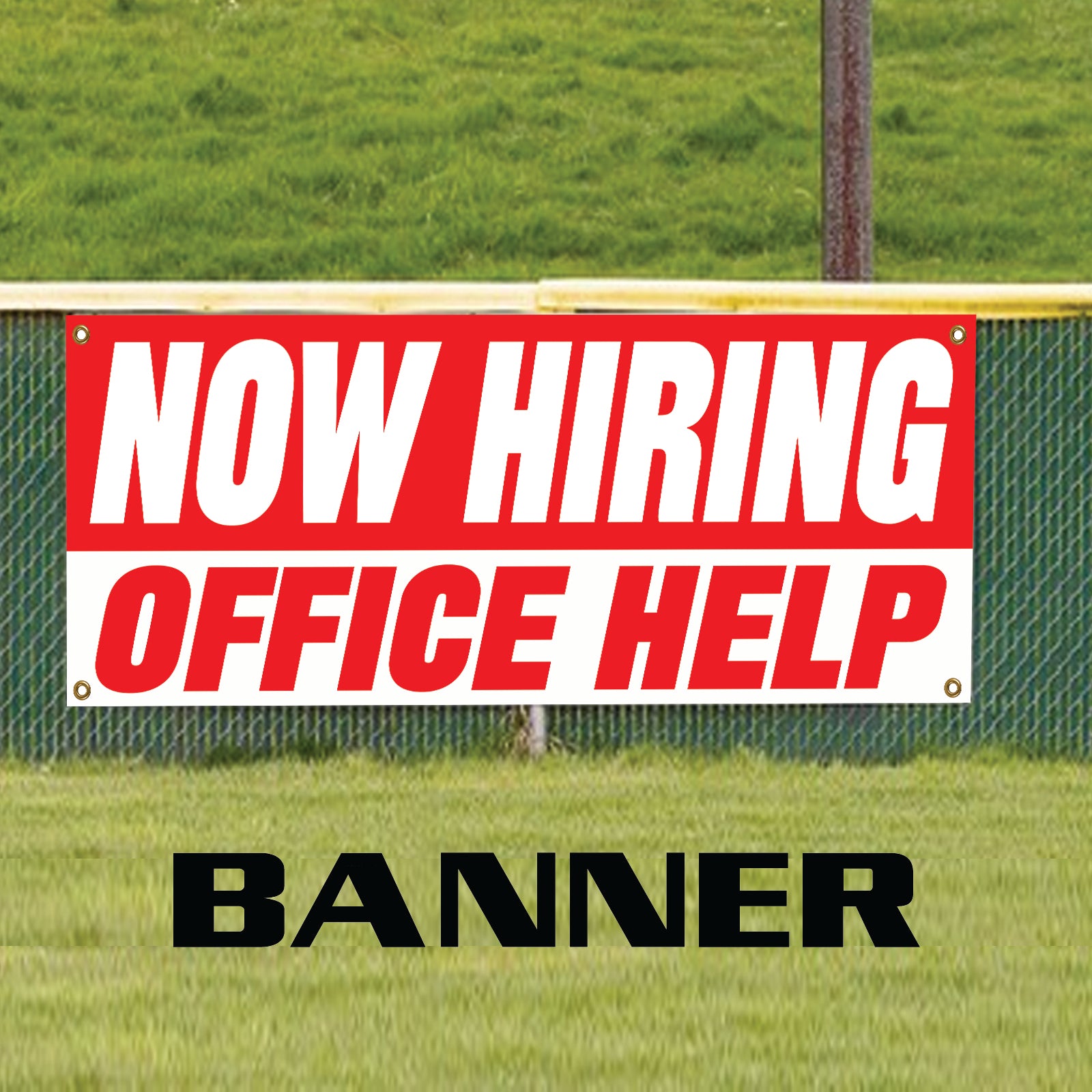 Now hiring office help vinyl printed banner sign