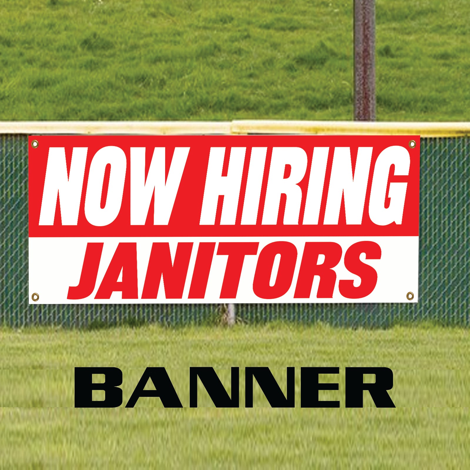 Now hiring janitors vinyl printed banner sign