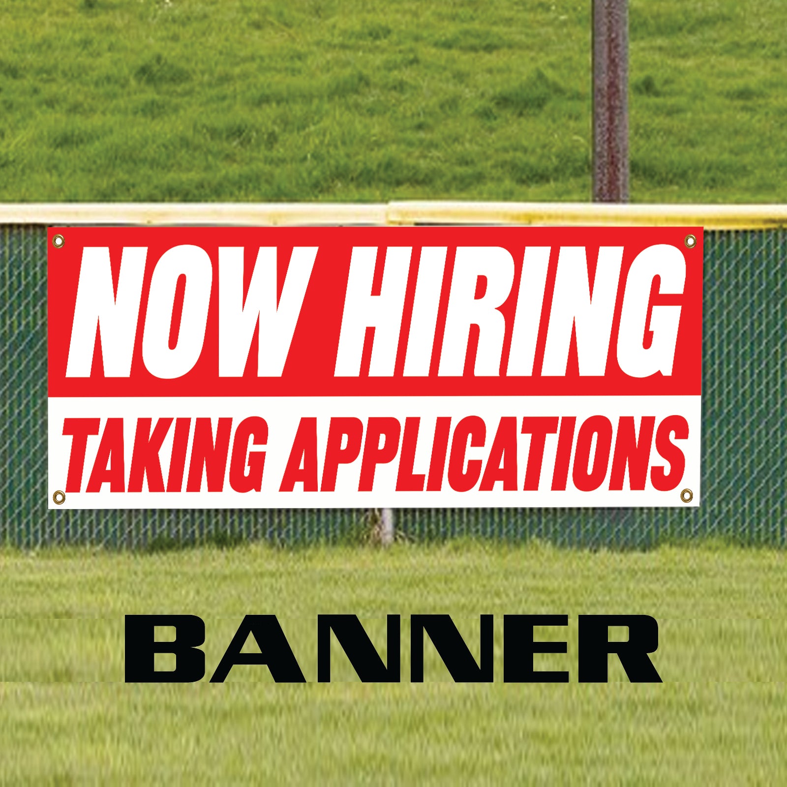 Now hiring taking applications vinyl printed banner sign