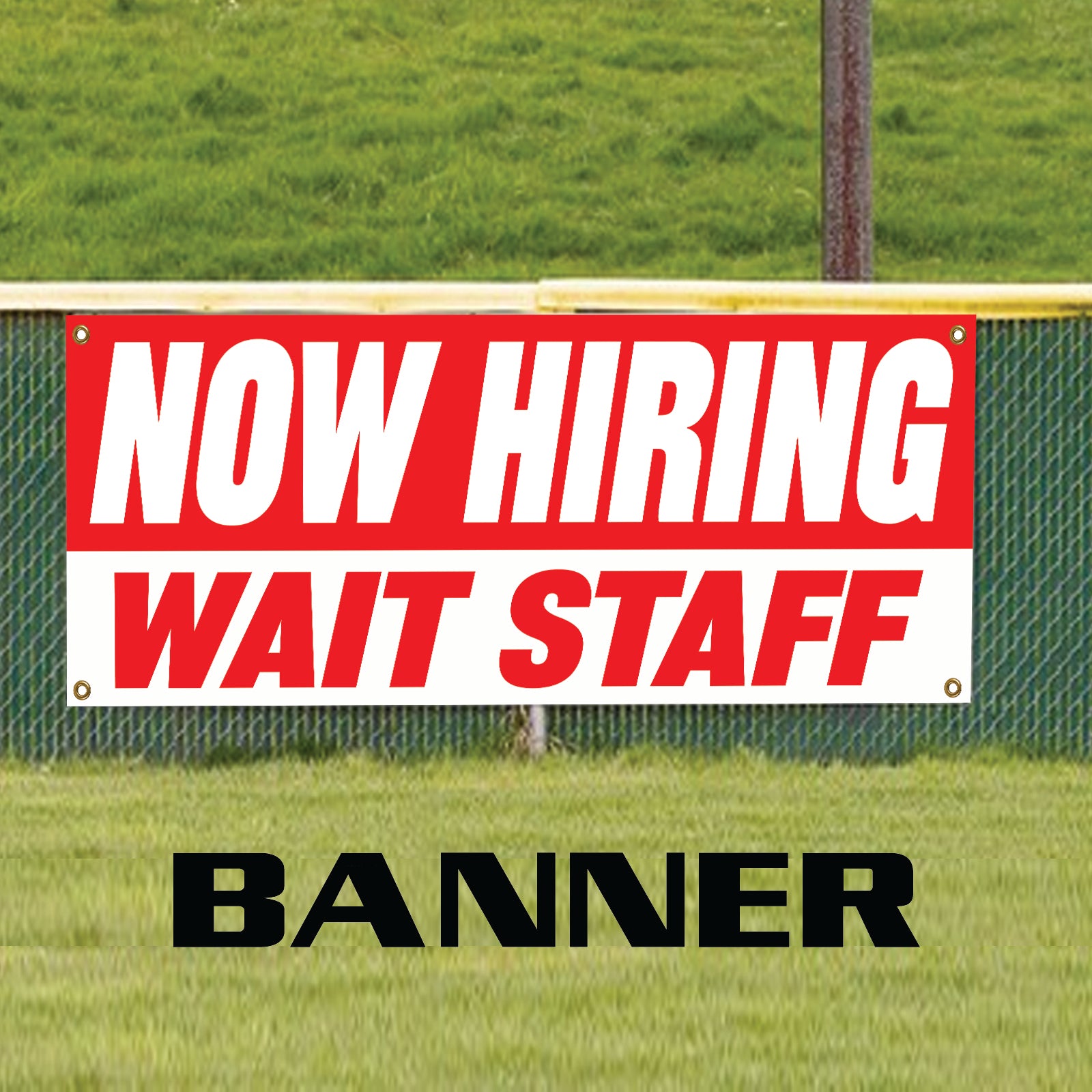 Now hiring wait staff vinyl printed banner sign