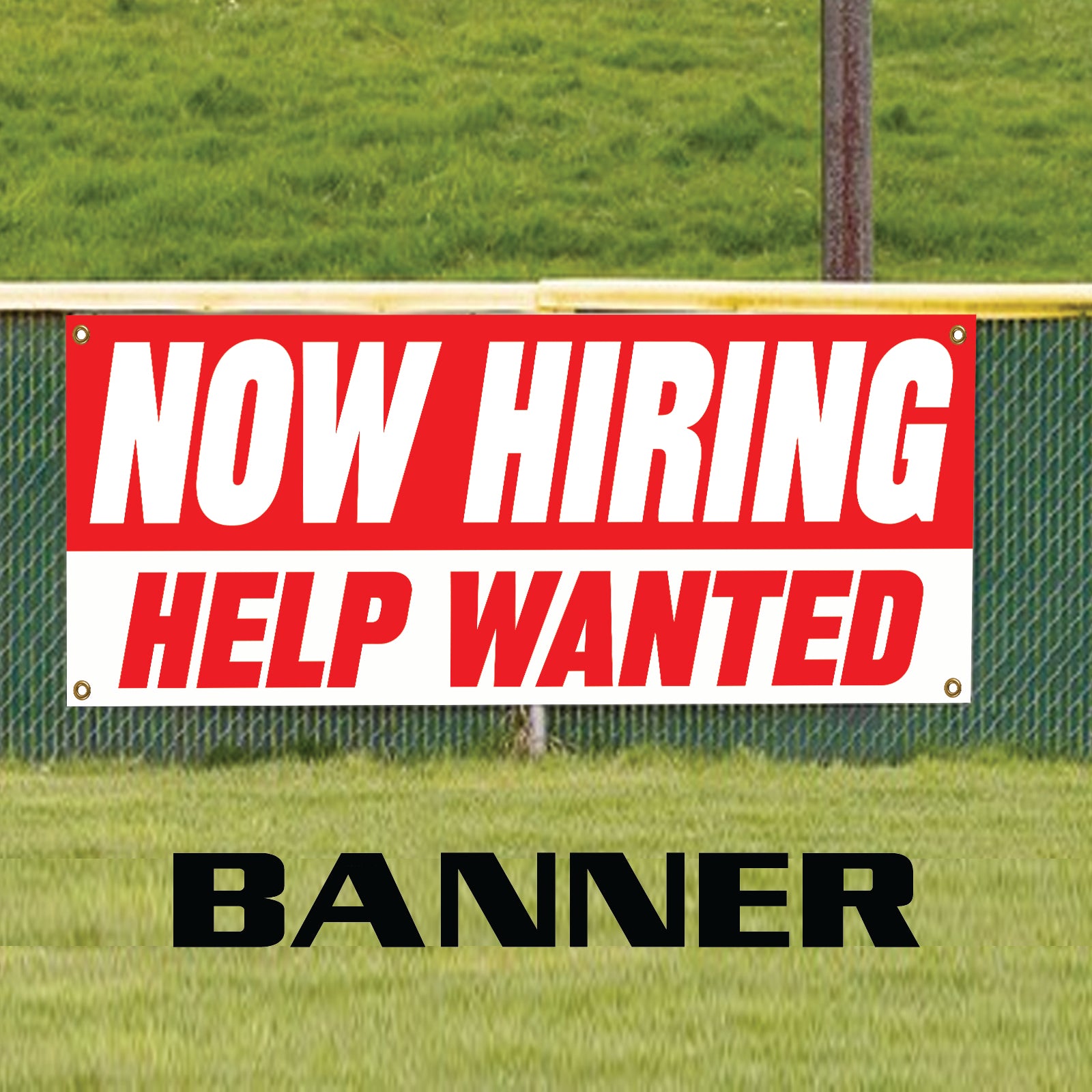 Now hiring help wanted vinyl printed banner sign