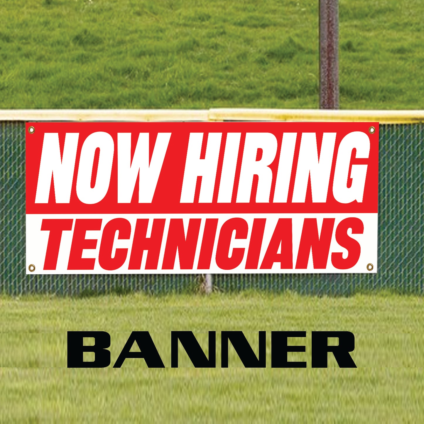 Now hiring technicians vinyl printed banner sign