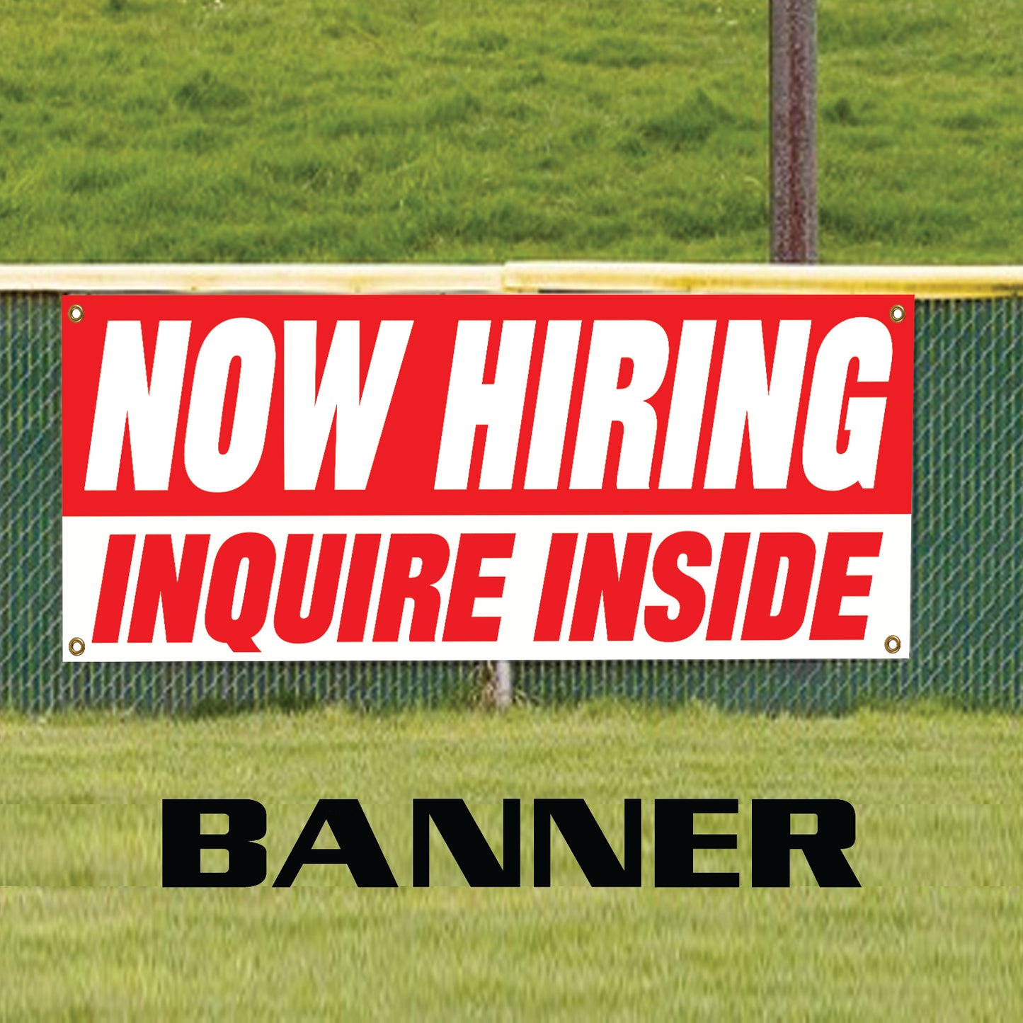Now hiring inquire inside vinyl printed banner sign